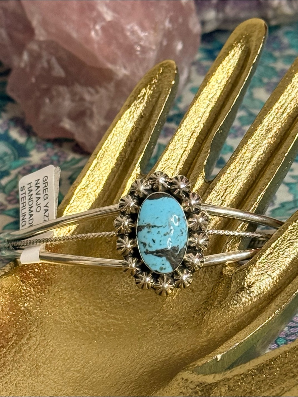 Greg Yazzie Handmade Sterling Silver Turquoise Cuff Bracelet